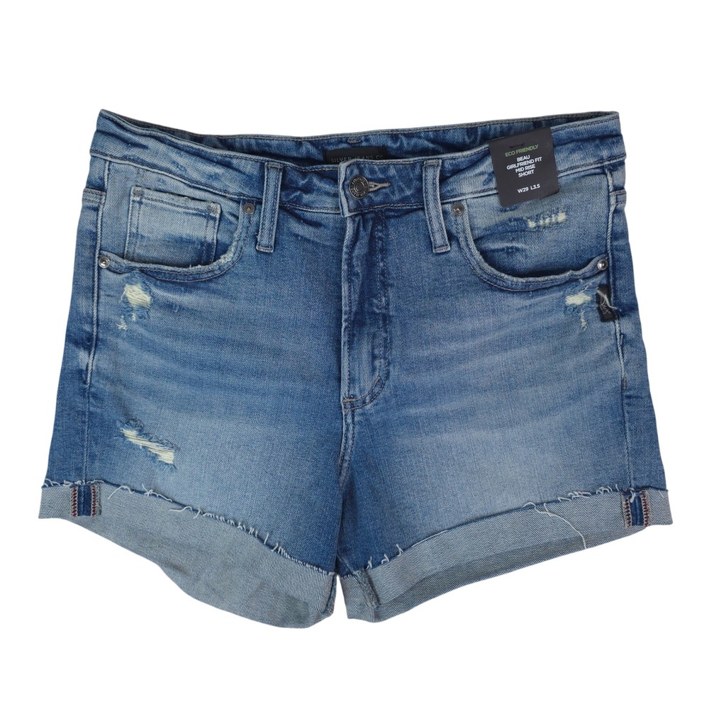 Silver‎ Jeans Shorts Beau Girlfriend Fit Women 29x3.5 Blue Distressed Mid Rise